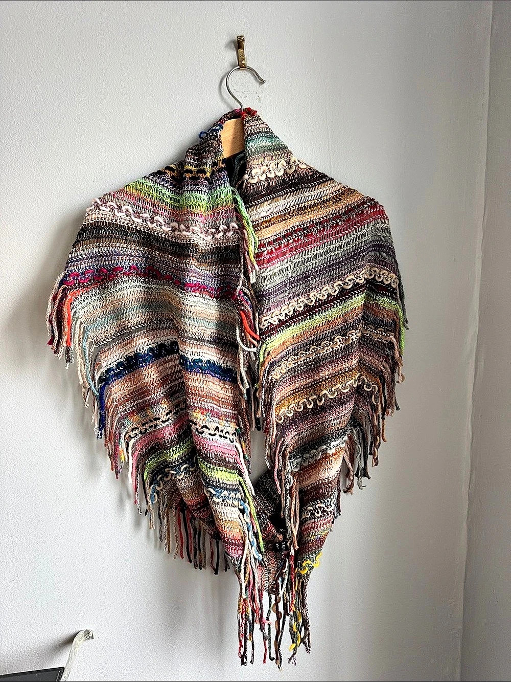 Multicolor Knit Fringe Shawl Scarf